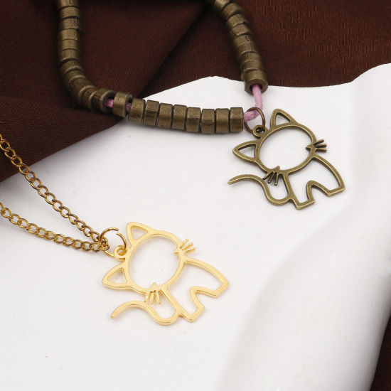 Imagen de Zamak Colgantes Charms Gato Multicolor Hueco 27mm x 25mm, 50 Unidades