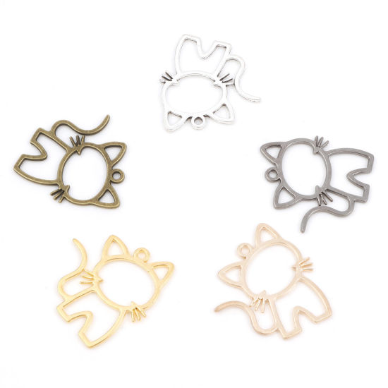 Imagen de Zamak Colgantes Charms Gato Multicolor Hueco 27mm x 25mm, 50 Unidades