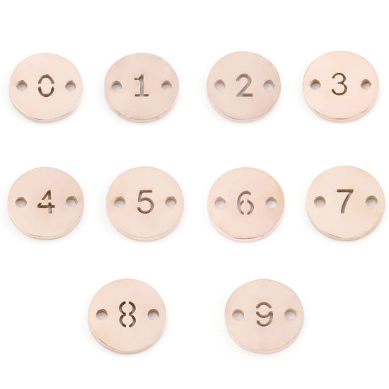 304ステンレス鋼 コネクター 円形 ローズゴールド 数字 透かし 10mm 直径、 2 個 の画像