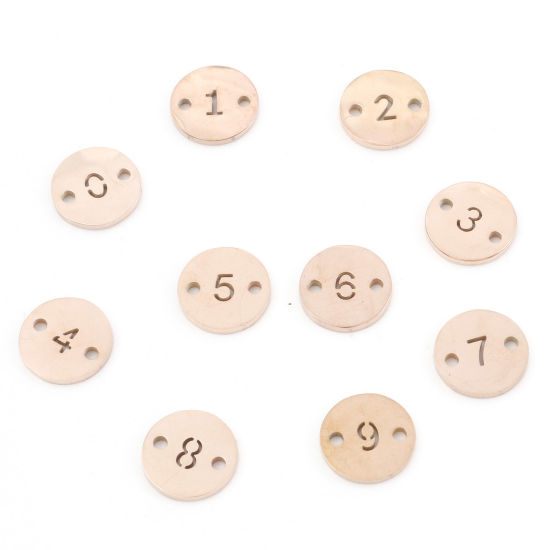 304ステンレス鋼 コネクター 円形 ローズゴールド 数字 透かし 10mm 直径、 2 個 の画像