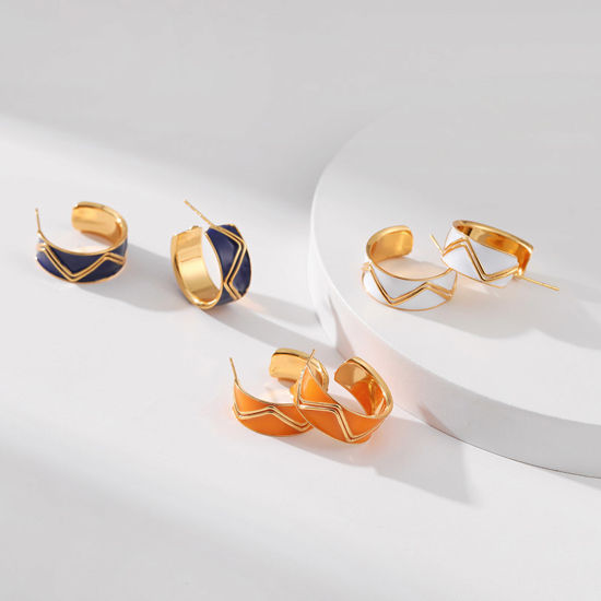 Bild von Umweltfreundlich Retro Stilvoll 18K Echtgold plattiert Bunt Kupfer Welle Emaille Ohrreifen Für Frauen 1 Paar