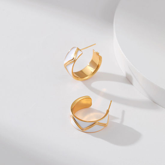 Bild von Umweltfreundlich Retro Stilvoll 18K Echtgold plattiert Bunt Kupfer Welle Emaille Ohrreifen Für Frauen 1 Paar