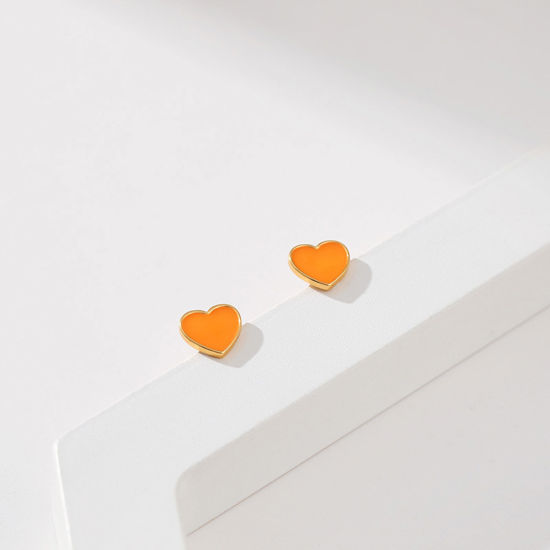 Imagen de Respetuoso del Medio Ambiente Sencillo & Casual Elegante 18K Oro Real Chapado Multicolor Cobre Corazón Esmalte Pendientes Para Mujeres Día de San Valentín 1 Par