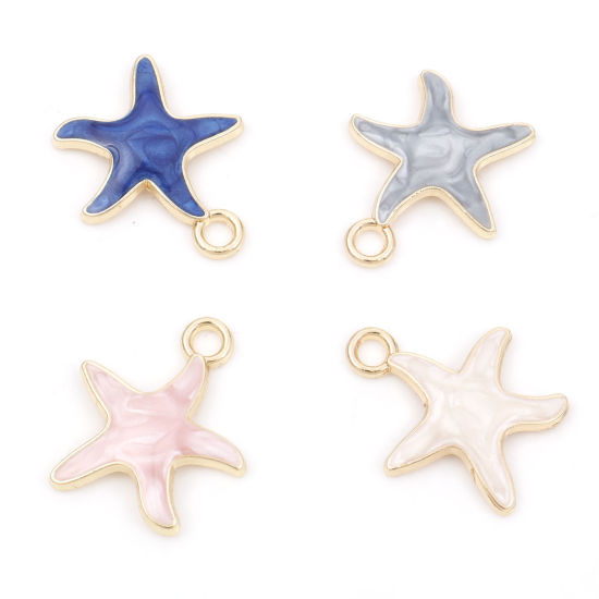 Imagen de Zamak Joyería del océano Colgantes Charms Estrella de mar Chapado en Oro Esmalte 21mm x 18mm, 10 Unidades