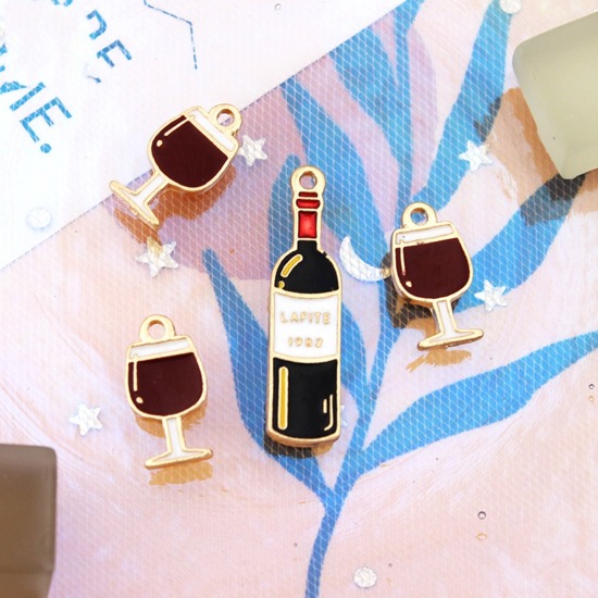 Image de Breloques en Alliage de Zinc Bouteille de Vin Doré Multicolore Émail 10 Pcs