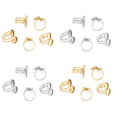 304 Acero Inoxidable Abierto Ajustable Anillos Multicolor Ronda Base Camafeo (Fits 12mm) 18mm (US Size 7.75), 1 Unidad
