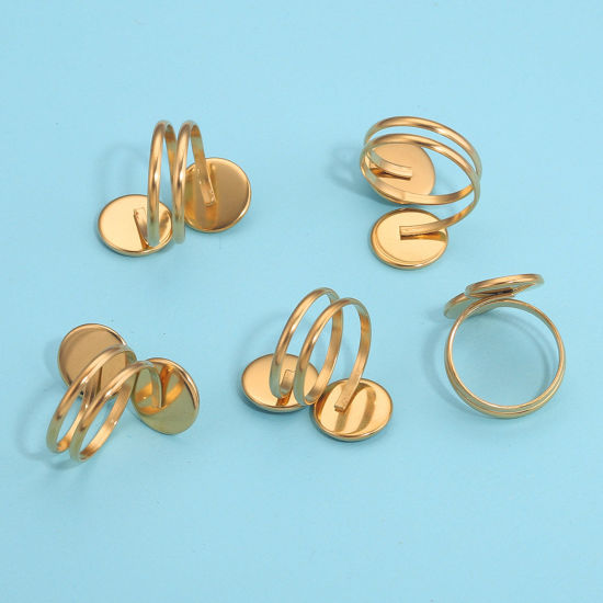 304ステンレス鋼 オープンタイプ 調整可能 リング 指輪 多色 円形 台座付 ( 12mmに合う) 18mm (日本サイズ約15.5号)、 1 個 の画像