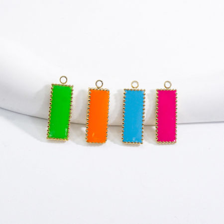 304 Stainless Steel Charms Gold Plated Multicolor Rectangle Enamel 19.5mm x 7mm
