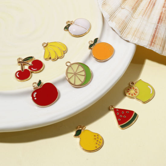 Picture of Zinc Based Alloy Charms Gold Plated Multicolor Fruit Enamel