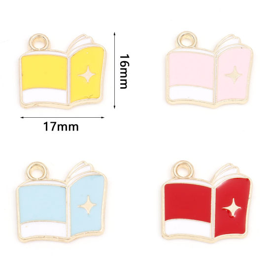 Picture of Zinc Based Alloy College Jewelry Charms Gold Plated Multicolor Book Star Enamel 17mm x 16mm