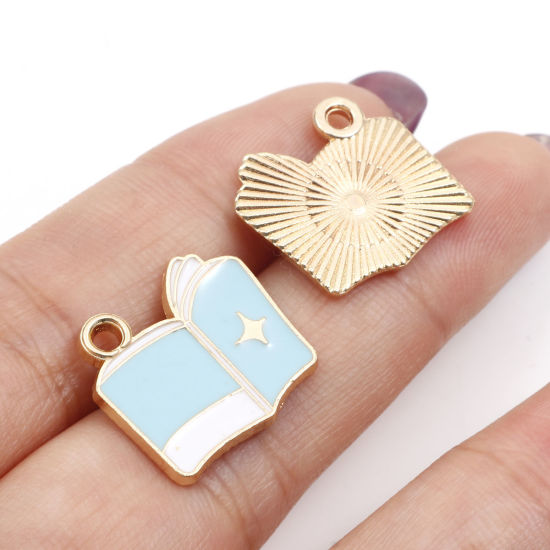 Picture of Zinc Based Alloy College Jewelry Charms Gold Plated Multicolor Book Star Enamel 17mm x 16mm