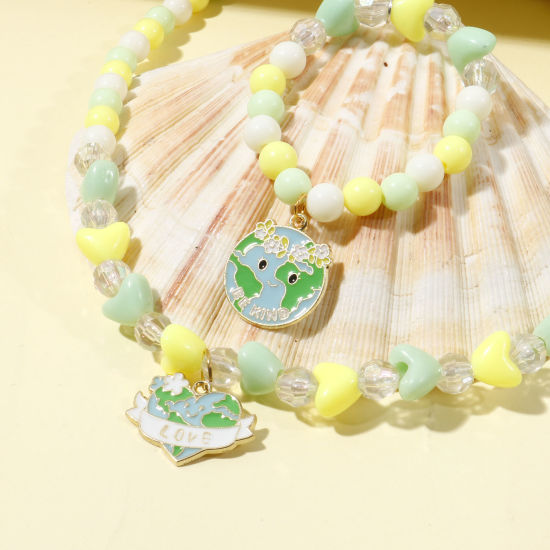 Immagine di Lega di Zinco Charms Pianeta Terra Oro Placcato Blu & Verde Smalto 5 Pz