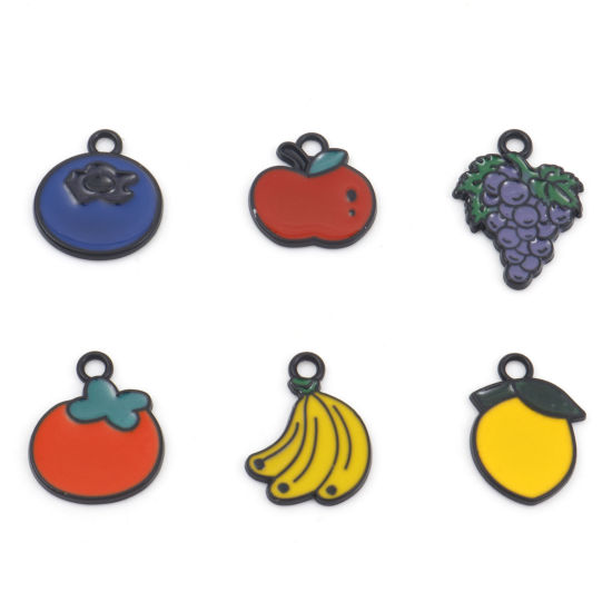 Imagen de Zamak Colgantes Charms Fruta Negro Multicolor Fruta Esmalte 10 Unidades