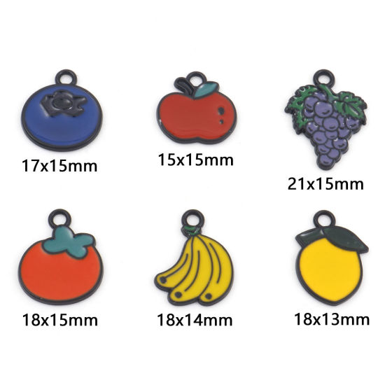 Imagen de Zamak Colgantes Charms Fruta Negro Multicolor Fruta Esmalte 10 Unidades
