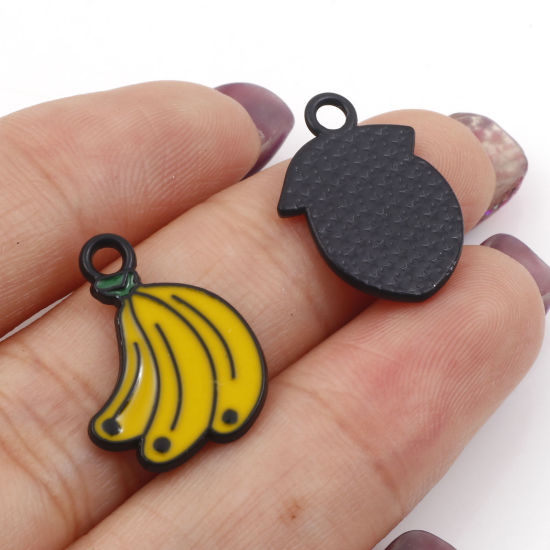 Imagen de Zamak Colgantes Charms Fruta Negro Multicolor Fruta Esmalte 10 Unidades