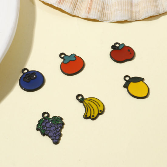 Imagen de Zamak Colgantes Charms Fruta Negro Multicolor Fruta Esmalte 10 Unidades