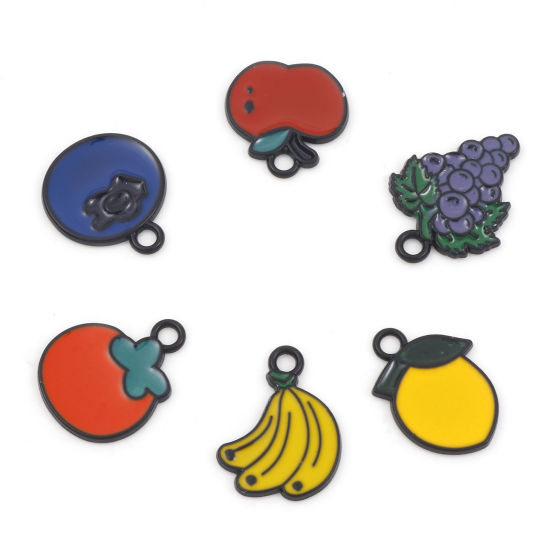 Imagen de Zamak Colgantes Charms Fruta Negro Multicolor Fruta Esmalte 10 Unidades