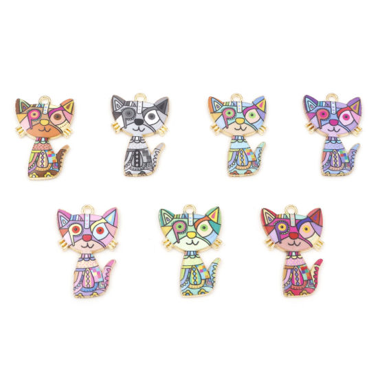 Picture of Zinc Based Alloy Pendants Gold Plated Multicolor Cat Animal Enamel 3cm x 2cm