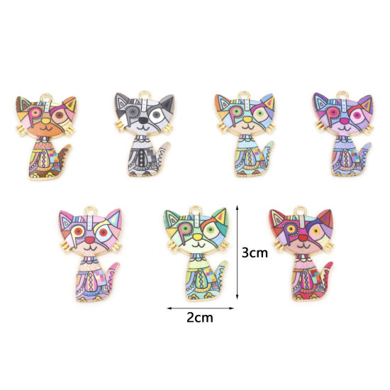 Picture of Zinc Based Alloy Pendants Gold Plated Multicolor Cat Animal Enamel 3cm x 2cm