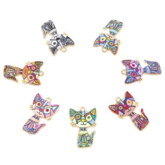 Picture of Zinc Based Alloy Pendants Gold Plated Multicolor Cat Animal Enamel 3cm x 2cm