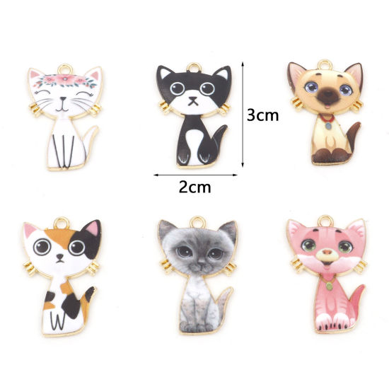 Picture of Zinc Based Alloy Pendants Gold Plated Multicolor Cat Animal Enamel 3cm x 2cm