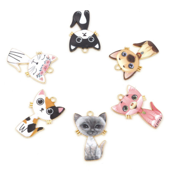 Picture of Zinc Based Alloy Pendants Gold Plated Multicolor Cat Animal Enamel 3cm x 2cm