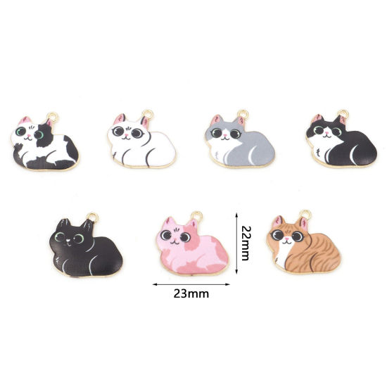 Picture of Zinc Based Alloy Charms Gold Plated Multicolor Cat Animal Enamel 23mm x 22mm