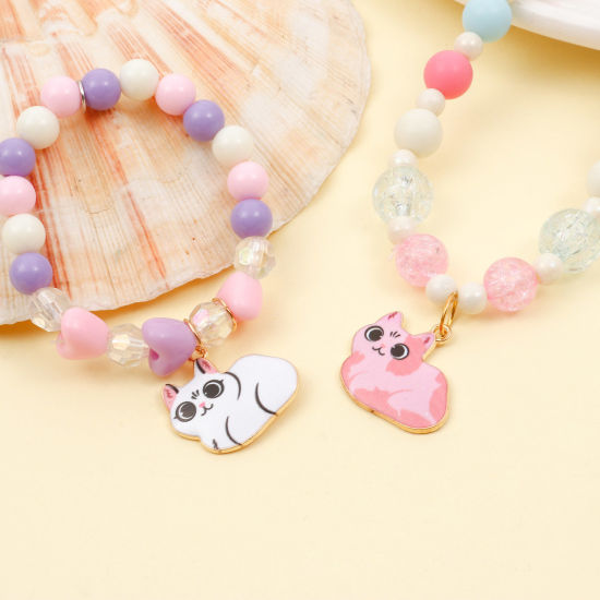 Picture of Zinc Based Alloy Charms Gold Plated Multicolor Cat Animal Enamel 23mm x 22mm