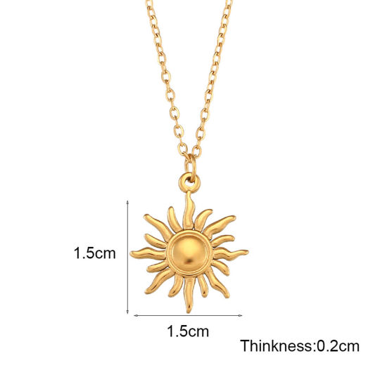Immagine di 304 Acciaio Inossidabile Stile Ins Collana Oro Placcato Cuore Sole 40cm Lunghezza, 1 Pz