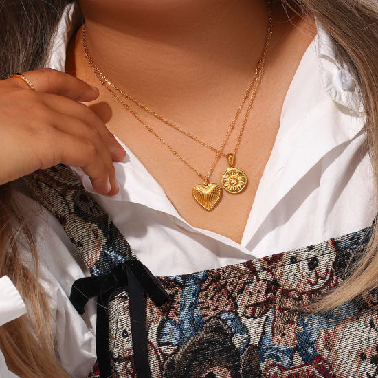 Immagine di 304 Acciaio Inossidabile Stile Ins Collana Oro Placcato Cuore Sole 40cm Lunghezza, 1 Pz