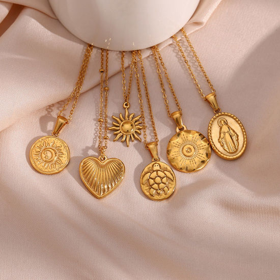 Immagine di 304 Acciaio Inossidabile Stile Ins Collana Oro Placcato Cuore Sole 40cm Lunghezza, 1 Pz