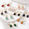 Picture of Brass Simple Earrings Gold Plated Square Multicolour Cubic Zirconia 2.9cm x 1.2cm