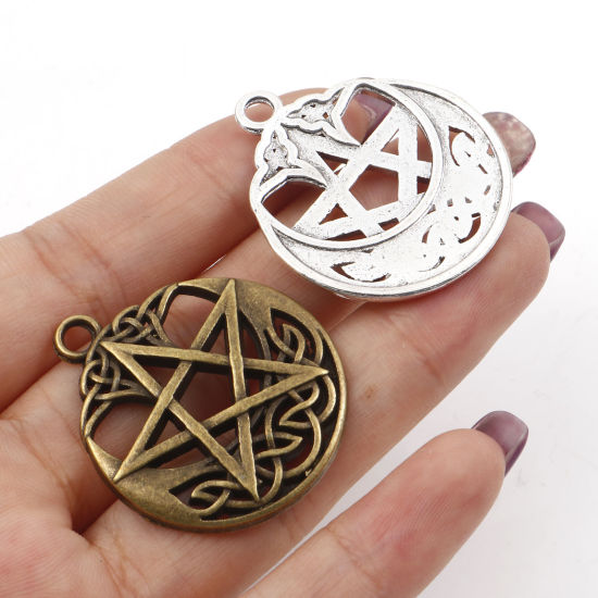 Bild von Zinklegierung Religiös Anhänger Pentagramm Stern Bunt Keltisch Knoten Hohl 3.5cm x 3cm, 5 Stück