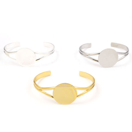 Brass Cabochon Settings Open Cuff Bangles Bracelets Findings Multicolor 16cm(6 2/8") long