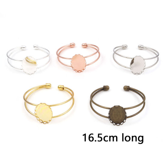 Picture of Brass Cabochon Settings Open Cuff Bangles Bracelets Findings Multicolor 16.5cm(6 4/8") long                                                                                                                                                                   
