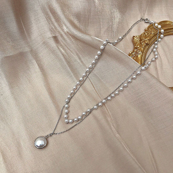 Bild von Ins Stil Mehrschichtige Halskette Bunt Rund Kopf Porträt Imitat Perle 1 Strang