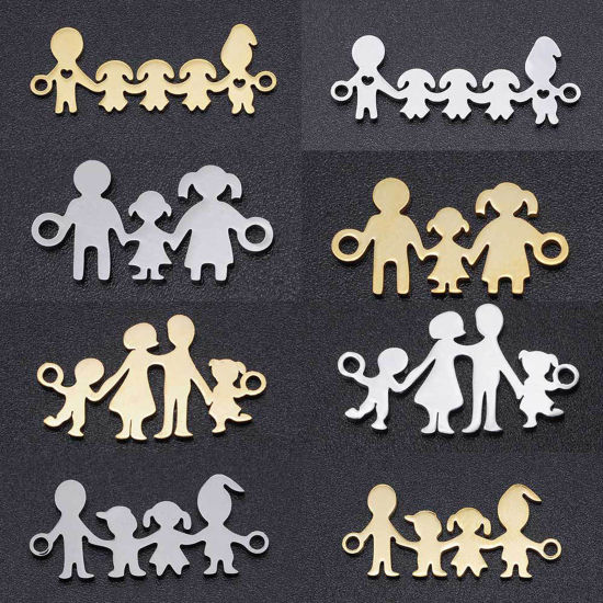 Imagen de 201 Acero Inoxidable Familia Conectores Padres y Niño Tono de Plata 1 Unidad
