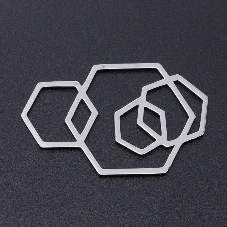 201 Stainless Steel Connectors Multicolor Hexagon Hollow 40mm x 25mm
