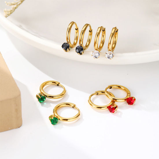 Immagine di Ecologico Dolce & Carino Elegante 14k Vero Oro Placcato 304 Acciaio Inossidabile & Zircone Cubico Tondo orecchino cerchio Per Donne Compleanno 1 Paio
