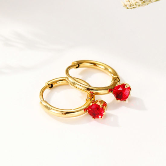 Immagine di Ecologico Dolce & Carino Elegante 14k Vero Oro Placcato 304 Acciaio Inossidabile & Zircone Cubico Tondo orecchino cerchio Per Donne Compleanno 1 Paio