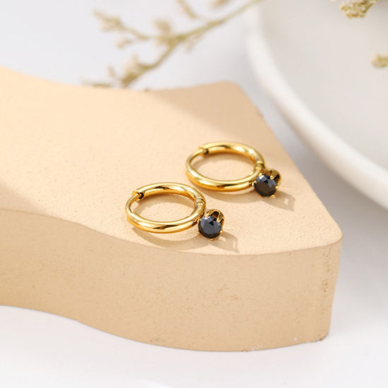 Immagine di Ecologico Dolce & Carino Elegante 14k Vero Oro Placcato 304 Acciaio Inossidabile & Zircone Cubico Tondo orecchino cerchio Per Donne Compleanno 1 Paio