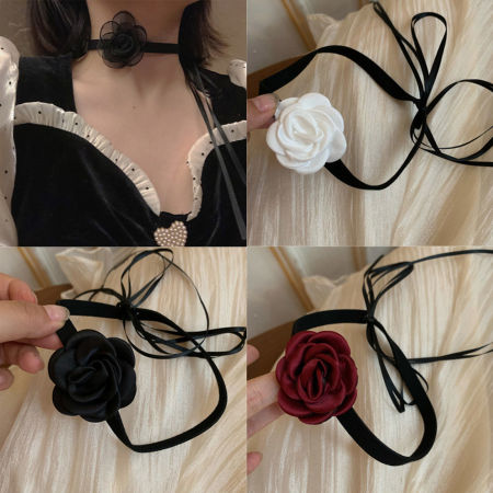 Gauze Japanese Style Choker Necklace Multicolor Flower