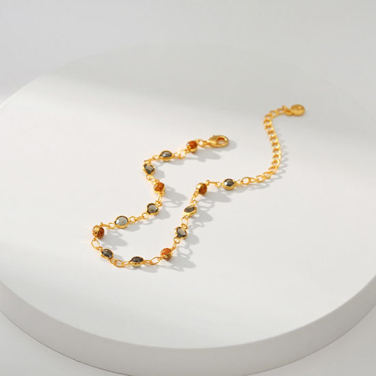 Bild von Umweltfreundlich Retro Stilvoll 18K Vergoldet Kupfer + Glas Schmuckkette Kette Rund Armband Für Frauen 1 Strang