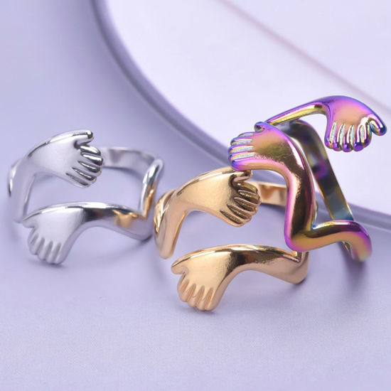 Picture of 304 Stainless Steel Stylish Open Adjustable Rings Multicolor 17mm(US Size 6.5)