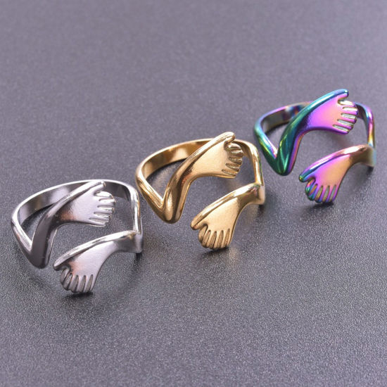 Picture of 304 Stainless Steel Stylish Open Adjustable Rings Multicolor 17mm(US Size 6.5)