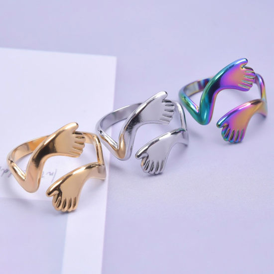 Picture of 304 Stainless Steel Stylish Open Adjustable Rings Multicolor 17mm(US Size 6.5)
