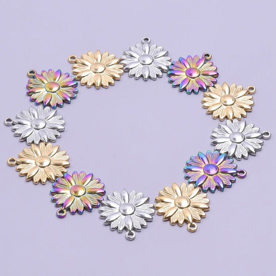 Image de Breloques en 304 Acier Inoxydable Tournesol Multicolore 26mm x 22mm , 1 Pièce