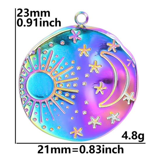 Picture of 304 Stainless Steel Charms Multicolor Round Sun Textured 23mm x 21mm
