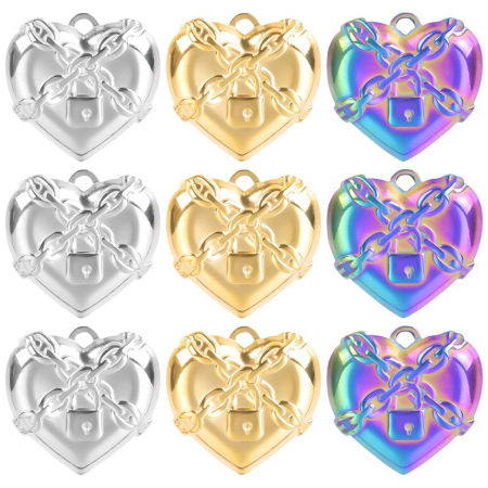 304 Stainless Steel Charms Multicolor Heart Lock 20mm x 20mm