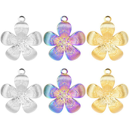 304 Stainless Steel Charms Multicolor Flower 27mm x 25mm